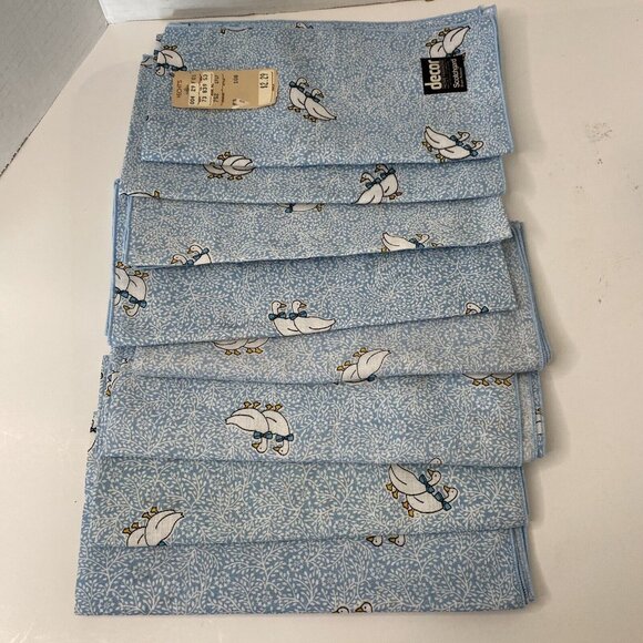 Ducks bow blue tablecloth + 8 napkins cotton blend gingham floral 69" round - Picture 3 of 8